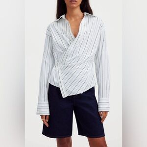Madewell Stripe Asymmetric Button-Up Shirt 100% Cotton Striped Wrap Size 12